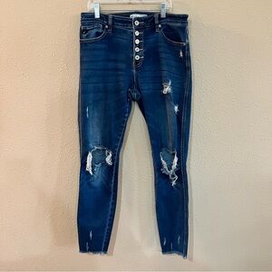 Distressed High-Waisted Blue Jeans